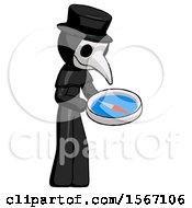 Poster, Art Print Of Black Plague Doctor Man Looking At Large Compass Facing Right