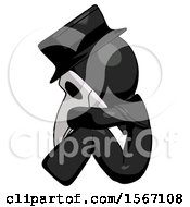 Poster, Art Print Of Black Plague Doctor Man Sitting With Head Down Facing Sideways Left