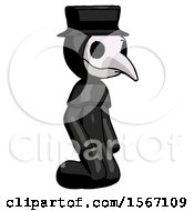 Black Plague Doctor Man Kneeling Angle View Right