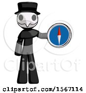 Poster, Art Print Of Black Plague Doctor Man Holding A Large Compass