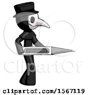 Black Plague Doctor Man Walking With Large Thermometer