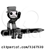 Black Plague Doctor Man Riding A Pen Like A Giant Rocket