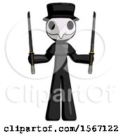 Poster, Art Print Of Black Plague Doctor Man Posing With Two Ninja Sword Katanas Up