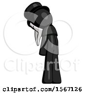 Black Plague Doctor Man Depressed With Head Down Back To Viewer Left