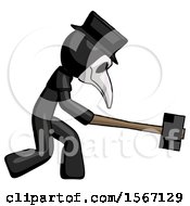 Poster, Art Print Of Black Plague Doctor Man Hitting With Sledgehammer Or Smashing Something
