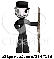 Poster, Art Print Of Black Plague Doctor Man Holding Staff Or Bo Staff