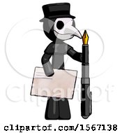 Poster, Art Print Of Black Plague Doctor Man Holding Large Envelope And Calligraphy Pen