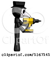 Black Plague Doctor Man Using Drill Drilling Something On Right Side