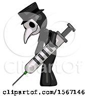 Poster, Art Print Of Black Plague Doctor Man Using Syringe Giving Injection