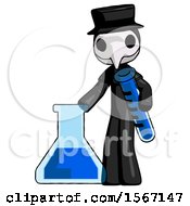Poster, Art Print Of Black Plague Doctor Man Holding Test Tube Beside Beaker Or Flask