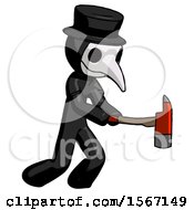 Poster, Art Print Of Black Plague Doctor Man With Ax Hitting Striking Or Chopping