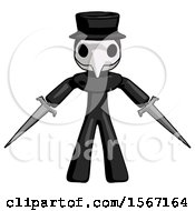 Poster, Art Print Of Black Plague Doctor Man Two Sword Defense Pose