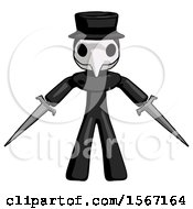 Black Plague Doctor Man Two Sword Defense Pose