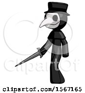 Black Plague Doctor Man With Sword Walking Confidently