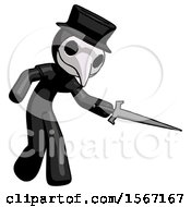 Poster, Art Print Of Black Plague Doctor Man Sword Pose Stabbing Or Jabbing