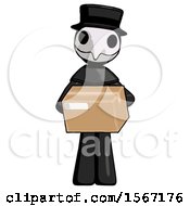 Poster, Art Print Of Black Plague Doctor Man Holding Box Sent Or Arriving In Mail