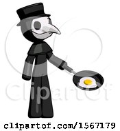 Poster, Art Print Of Black Plague Doctor Man Frying Egg In Pan Or Wok Facing Right