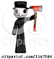 Poster, Art Print Of Black Plague Doctor Man Holding Up Red Firefighters Ax