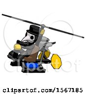 Black Plague Doctor Man Flying In Gyrocopter Front Side Angle Top View
