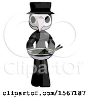 Poster, Art Print Of Black Plague Doctor Man Serving Or Presenting Noodles