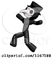 Poster, Art Print Of Black Plague Doctor Man Running Away In Hysterical Panic Direction Left