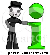 Poster, Art Print Of Black Plague Doctor Man With Info Symbol Leaning Up Against It