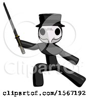 Poster, Art Print Of Black Plague Doctor Man With Ninja Sword Katana In Defense Pose