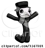 Black Plague Doctor Man Jumping Or Kneeling With Gladness