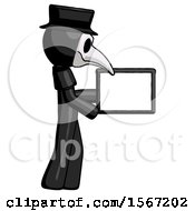 Poster, Art Print Of Black Plague Doctor Man Show Tablet Device Computer To Viewer Blank Area