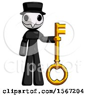 Poster, Art Print Of Black Plague Doctor Man Holding Key Made Of Gold