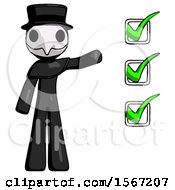 Poster, Art Print Of Black Plague Doctor Man Standing By List Of Checkmarks