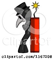 Poster, Art Print Of Black Plague Doctor Man Leaning Against Dynimate Large Stick Ready To Blow