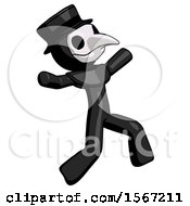 Poster, Art Print Of Black Plague Doctor Man Running Away In Hysterical Panic Direction Right