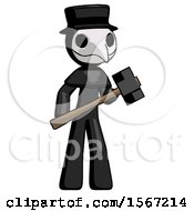 Black Plague Doctor Man With Sledgehammer Standing Ready To Work Or Defend
