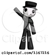 Black Plague Doctor Man Waving Emphatically With Right Arm