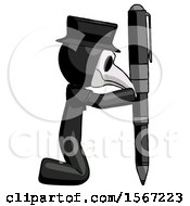 Poster, Art Print Of Black Plague Doctor Man Posing With Giant Pen In Powerful Yet Awkward Manner