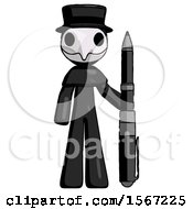 Poster, Art Print Of Black Plague Doctor Man Holding Large Pen
