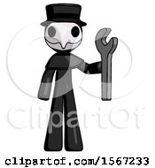 Black Plague Doctor Man Holding Wrench Ready To Repair Or Work