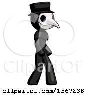 Poster, Art Print Of Black Plague Doctor Man Walking Turned Right Front View