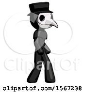 Black Plague Doctor Man Walking Turned Right Front View