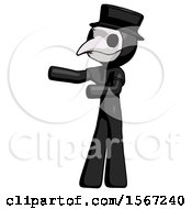 Black Plague Doctor Man Presenting Something To His Right