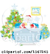 Poster, Art Print Of Santa Enjoying A Snack While Watching Tv On Christmas Eve
