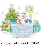 Poster, Art Print Of Santa Claus Enjoying A Snack While Watching Tv On Christmas Eve