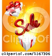 Poster, Art Print Of 3d Red Sale Sign Popping Out Of A Gift Box On Orange