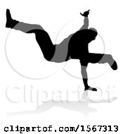 Silhouetted Male Hip Hop Dancer With A Reflection Or Shadow On A White Background