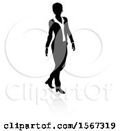 Clipart Of A Silhouetted Business Woman With A Shadow On A White Background Royalty Free Vector Illustration
