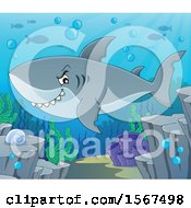 Clipart Of A Grinning Shark In The Ocean Royalty Free Vector Illustration