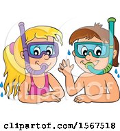 Clipart Of A Boy And Girl Wearing Snorkel Masks Royalty Free Vector Illustration by visekart