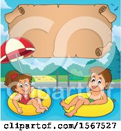 Clipart Of A Boy And Girl Floating On Inner Tubes Royalty Free Vector Illustration