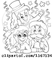 Poster, Art Print Of Lineart Group Of Children With Photo Props At A Party